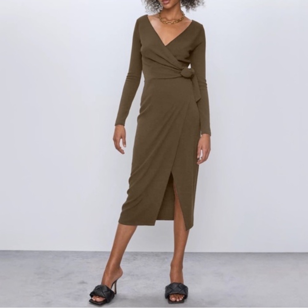 aritzia babaton gaudi matte jersey wrap dress in bark brown